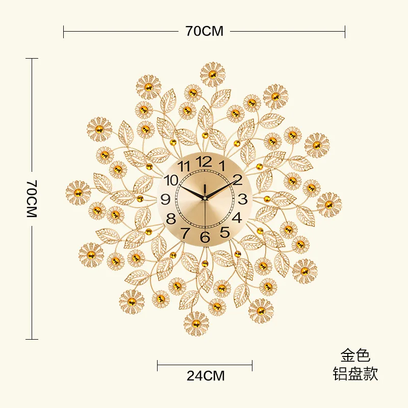 A Hot, Chinese Creative Golden Wrought Iron 3D Wall Clock Modern Home Clock Living Room Mute Clock Fashion Decorative Quartz Clock - Цвет: A