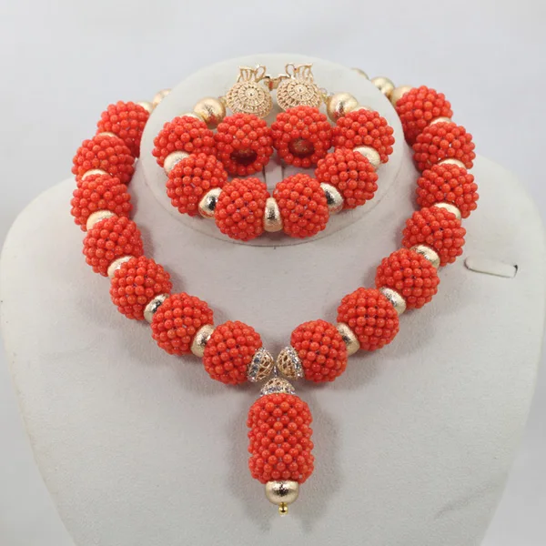 Новый стиль оранжевые Коралловые бусы Ювелирные наборы нигерийские Африканские