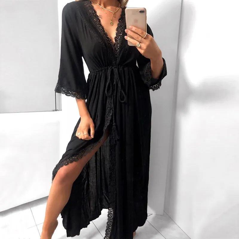 2019 летнее Новое Женское модное повседневное простроченное однотонное платье