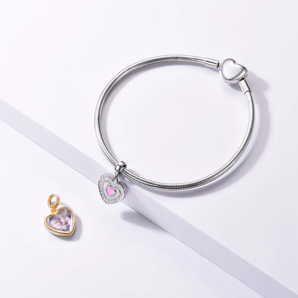 SILVERCUTE личный оберег сердце Подвесные приспособления браслет стерлингового