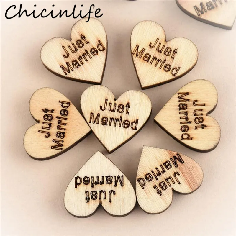 Chicinlife 50 шт 20 мм деревянный только что замужний конфетти Сердце DIY ремесла