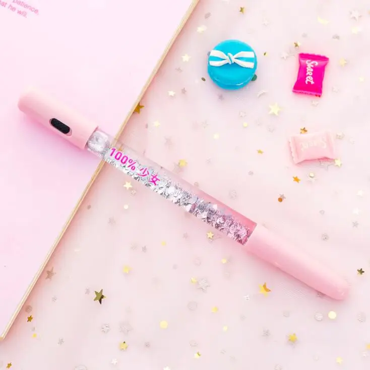 with light pink 1 шт. Блестящий с жидкостью перьевая ручка красивая ручка для письма школьные офисные канцелярские принадлежности для студентов - Цвет: with light pink