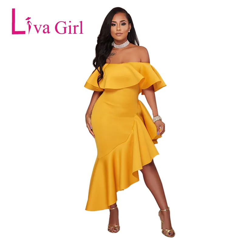 LIVA GIRL элегантное гофрированное платье с открытыми плечами вечерние для женщин 2019