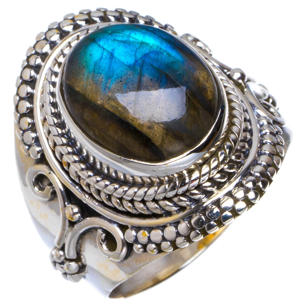 Натуральный голубой огненный Лабрадорит ручной работы уникальный кольцо из