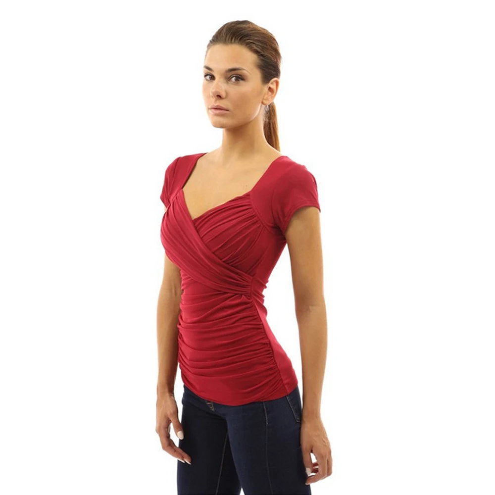 Новинка 2020 Европейская Женская модная футболка с коротким рукавом и v образным