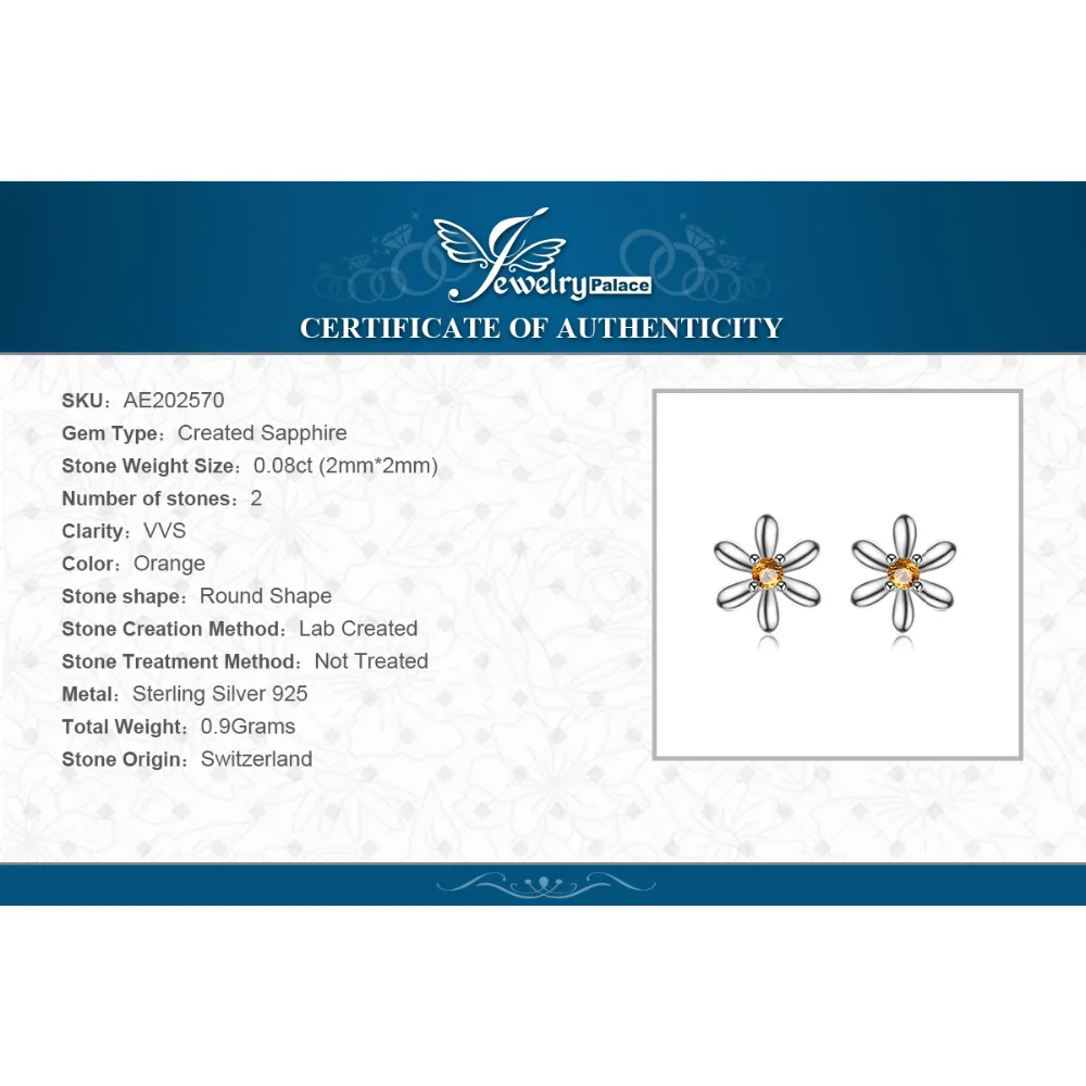 Jewelrypalace цветок 0.1ct создан оранжевый сапфир двойной Серьги-гвоздики для Для женщин