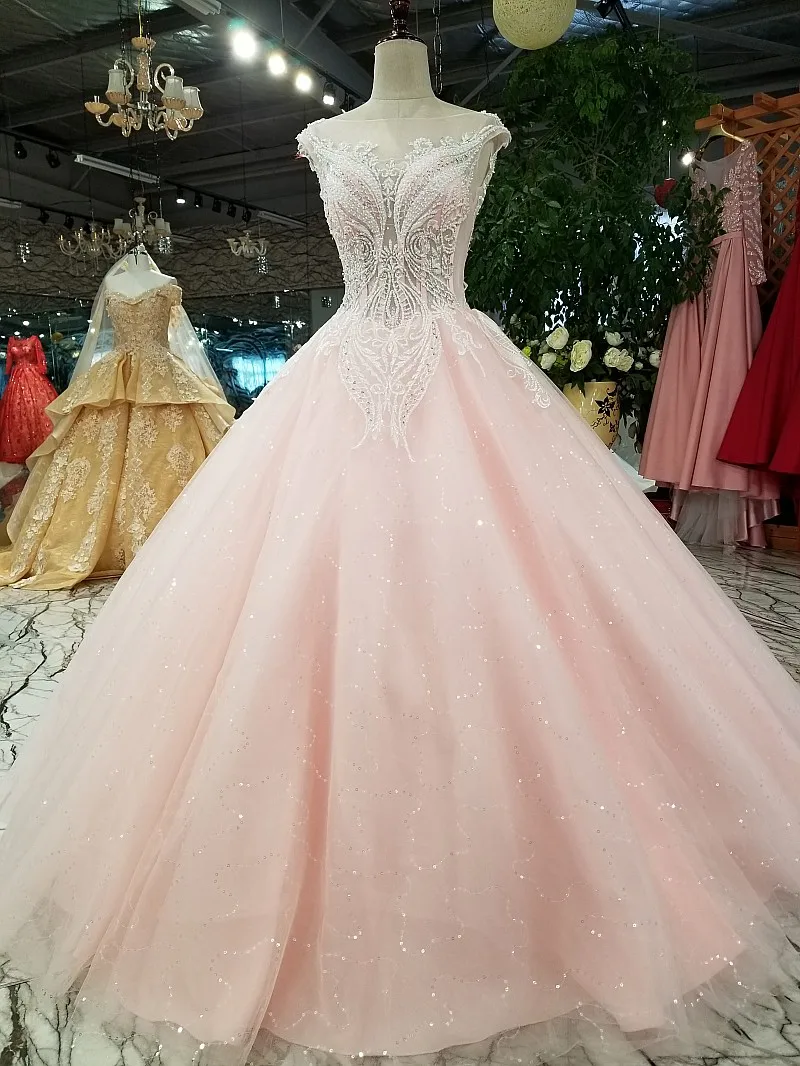 LS89880 розовый и синий A-line вечернее платье o-neck zipper иллюзия назад официальное платье для свадьбы с поездом как фотографии