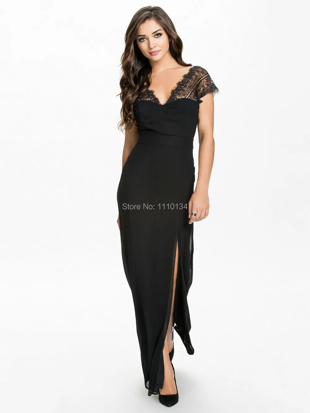 Черное Кружевное Платье макси с вышивкой новинка 2016 женское Повседневное платье