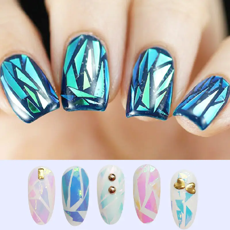 5 листов разбитого стекла зеркальные наклейки из фольги трафареты для маникюра и