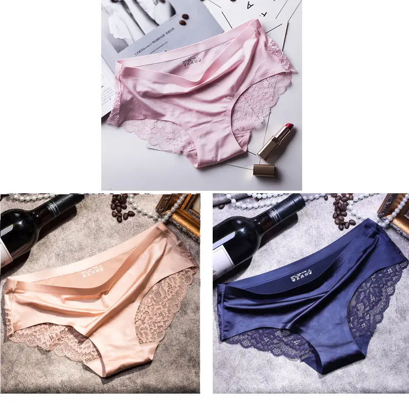 pink skin blue 3 шт./лот, женское сексуальное нижнее белье, дышащие прозрачные трусики для женщин, хлопковые женские кружевные трусики - Цвет: pink skin blue