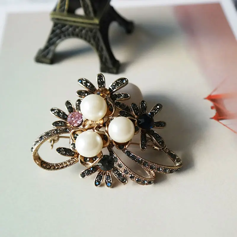 VEYO Newest Imitation Pearl Rhinestone Crystal Flower Bridal Brooch Pins for Woman Hats Clips Corsages Brand Costume Jewelry | Украшения и