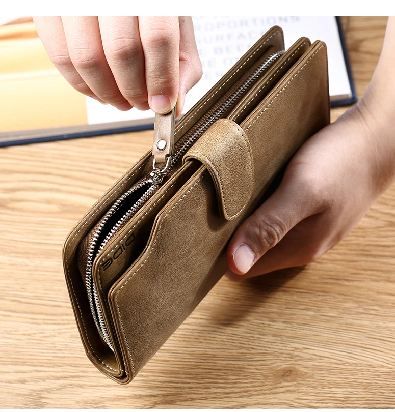 DIDE модные повседневные деловые мужские кошельки из натуральной кожи, мужские кошельки на молнии и застежке, Длинный кошелек для телефона, мужские клатчи DQ617