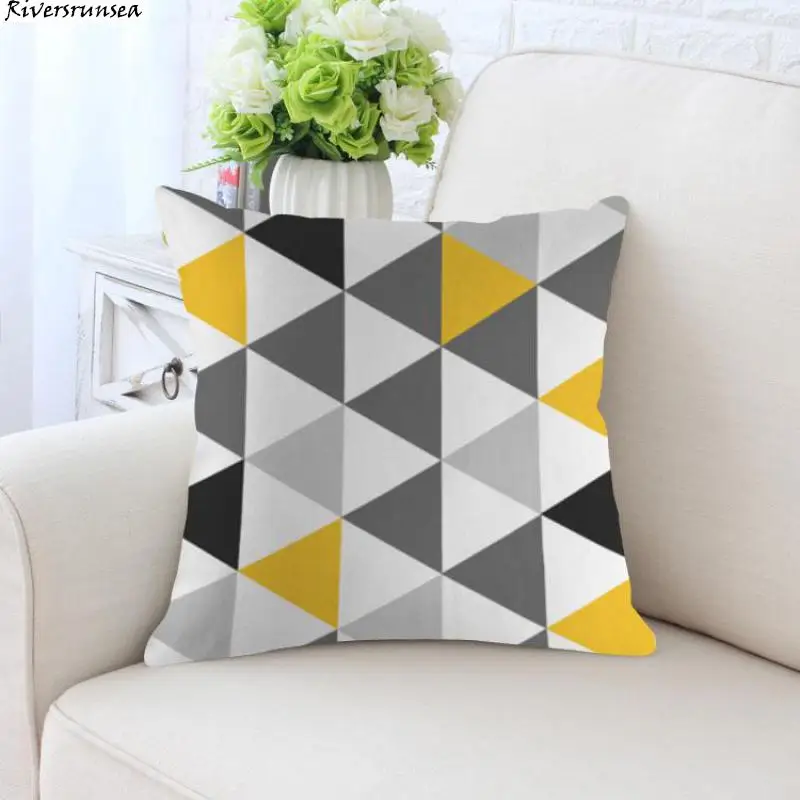 Украшение в скандинавском стиле желто серая Геометрическая Подушка Простая