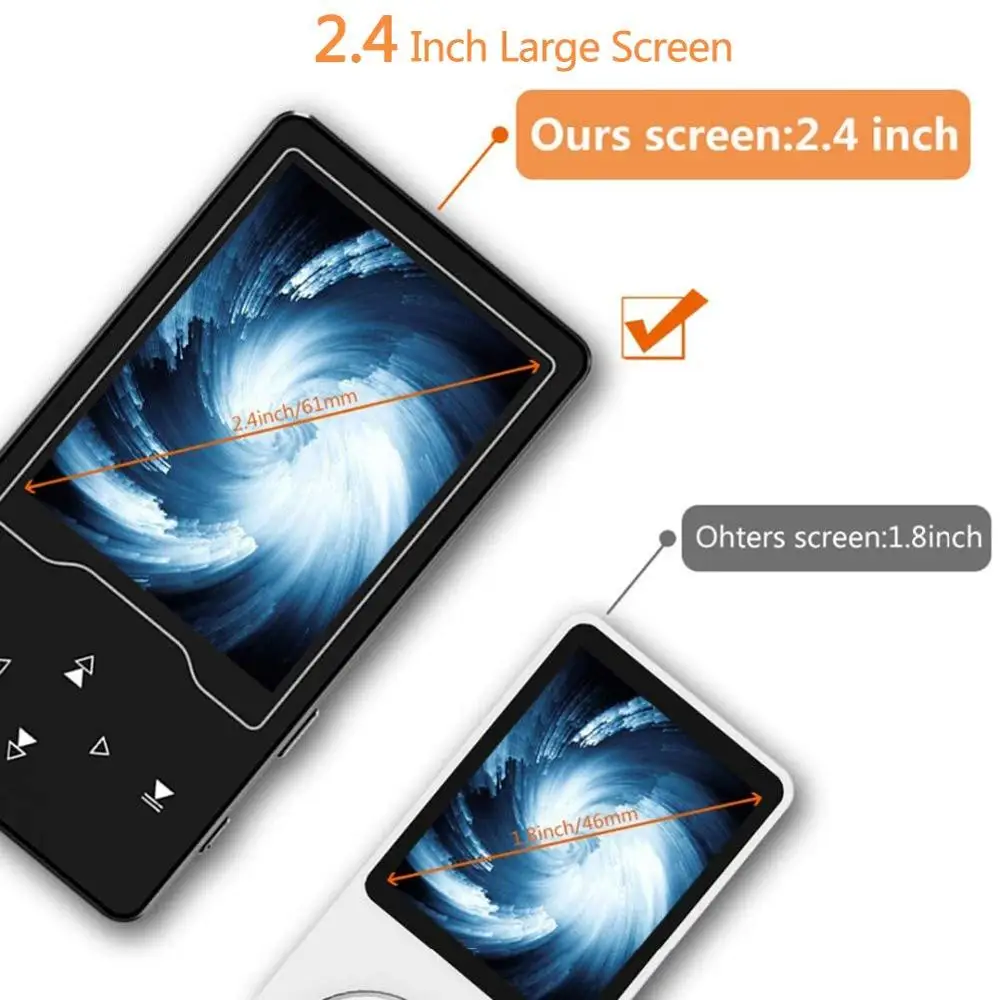 MP3-плеер Bluetooth 4,2 без потерь звук 16 Гб музыкальный плеер встроенный динамик, 2,4 дюймовый большой hd-экран, расширяемый до 128 ГБ