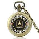 Античные бронзовые часы Vietnam Era Vet era n, кварцевые карманные часы, классические мужские военные часы армии США, ожерелье