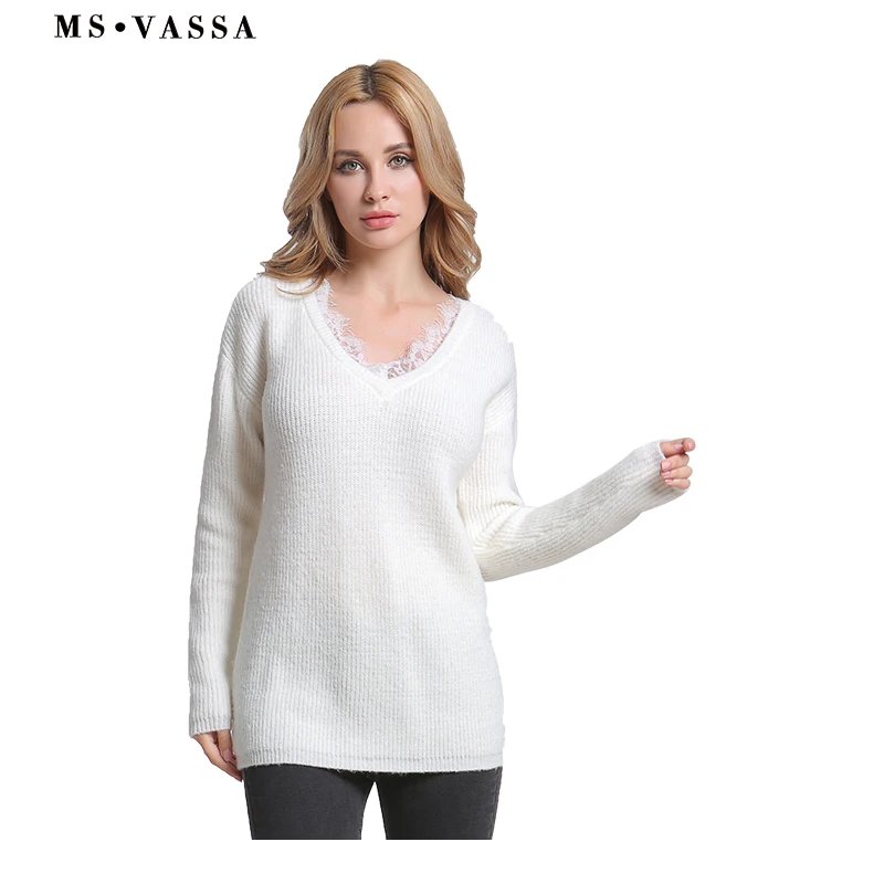 MS VASSA Весна Для женщин свитера белый 2018 новый дамы воротник рубашки джемперы с