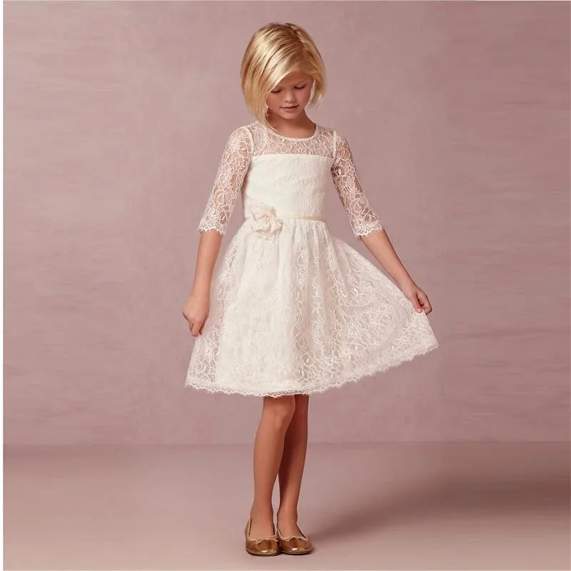 WF1006 Бесплатная Доставка Пляж Слоновой Кости Кружева Цветок Девочки Платья 2016 С