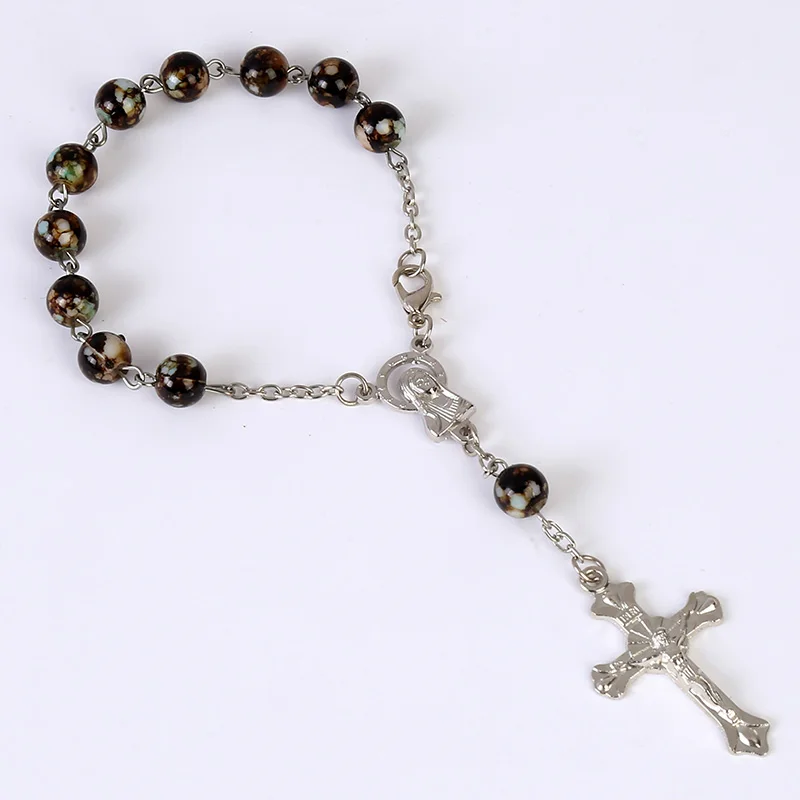 

48 pieces crystal beads bracelet central rosary virgin mary sacred heart guadalup saint heart jesus holy religion icon
