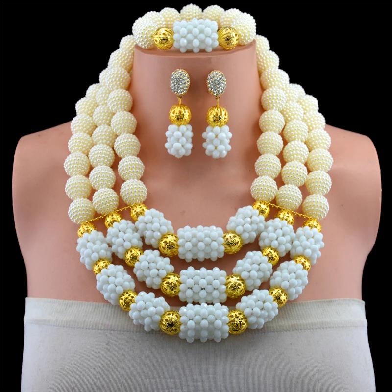 2017 хит белый Африканский комплект ювелирных изделий нигерийские Свадебные бусы