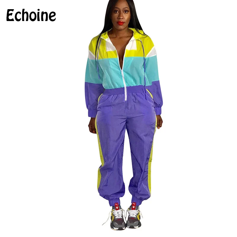 Echoine 2019 Модный Цветной лоскутный длинный рукав отложной воротник молния
