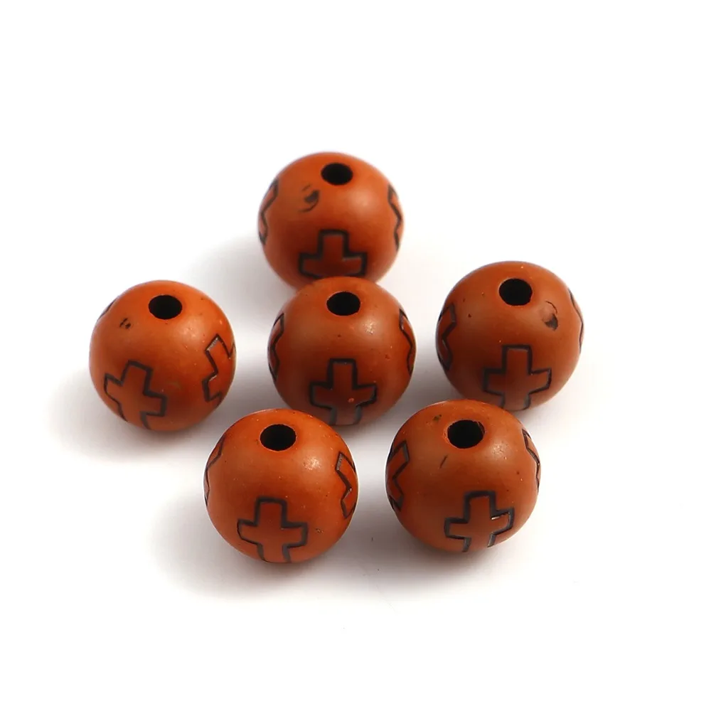 DoreenBeads круглые акриловые бусины коричневый Крест шаблон имитация дерева DIY