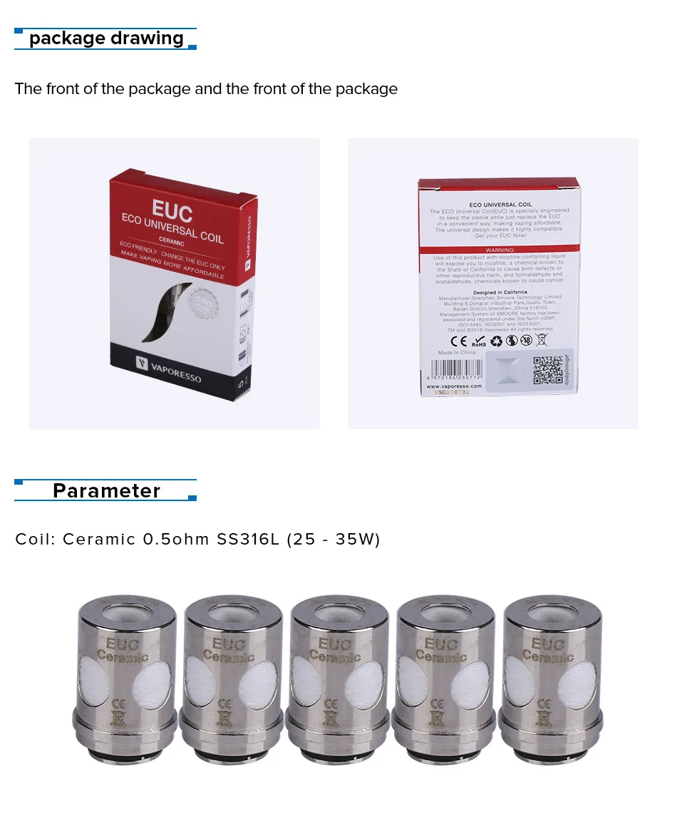 10 шт. испаритель керамический EUC катушка SS316L 0.5ohm 0.3ohm для Estoc/Target Pro/ORC/Gemini Танк эко универсальная катушка vape