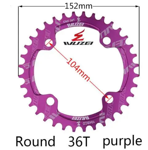 Purple 36T Шатун MTB велосипед 1 скоростная система цепное кольцо шатун дорожный одиночный 104 BCD 32 T/34 T/36 T/38 T 11s 10s 9s 1*11 bmx цепное колесо - Цвет: Purple 36T