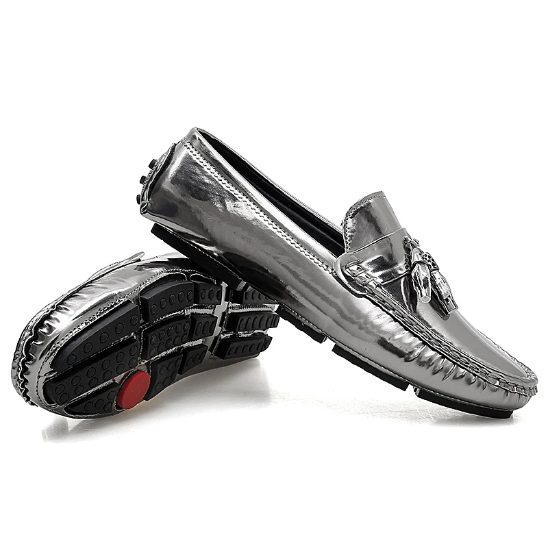 AGSan Silver Men Tassel Loafers Solid Color Driving Shoes for Slip On Lazy Black Mocasines Hombre PU Mens Flat | Обувь