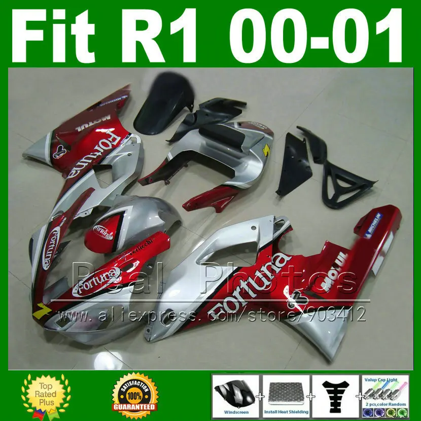 Фортуна Обтекатели подходят для YAMAHA YZF R1 2000 2001 года модель красный серебристый