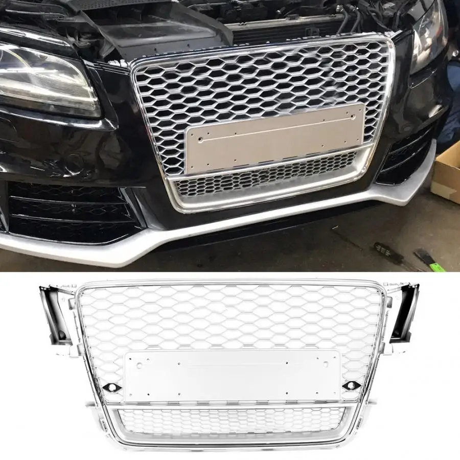 Car Modification Front Bumper Grille Grill Mesh Fit for Audi A5/S5 2009 2010 2011(Silver) Car Styling