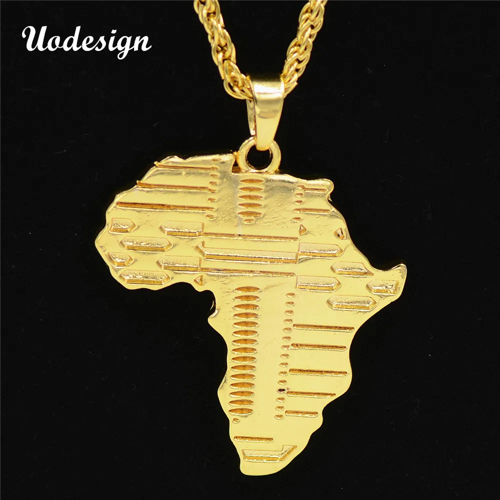 

Uodesign Brand Hiphop Africa Necklace Gold Color Pendant & Chain African Map Gift for Men/Women Ethiopian Jewelry Trendy