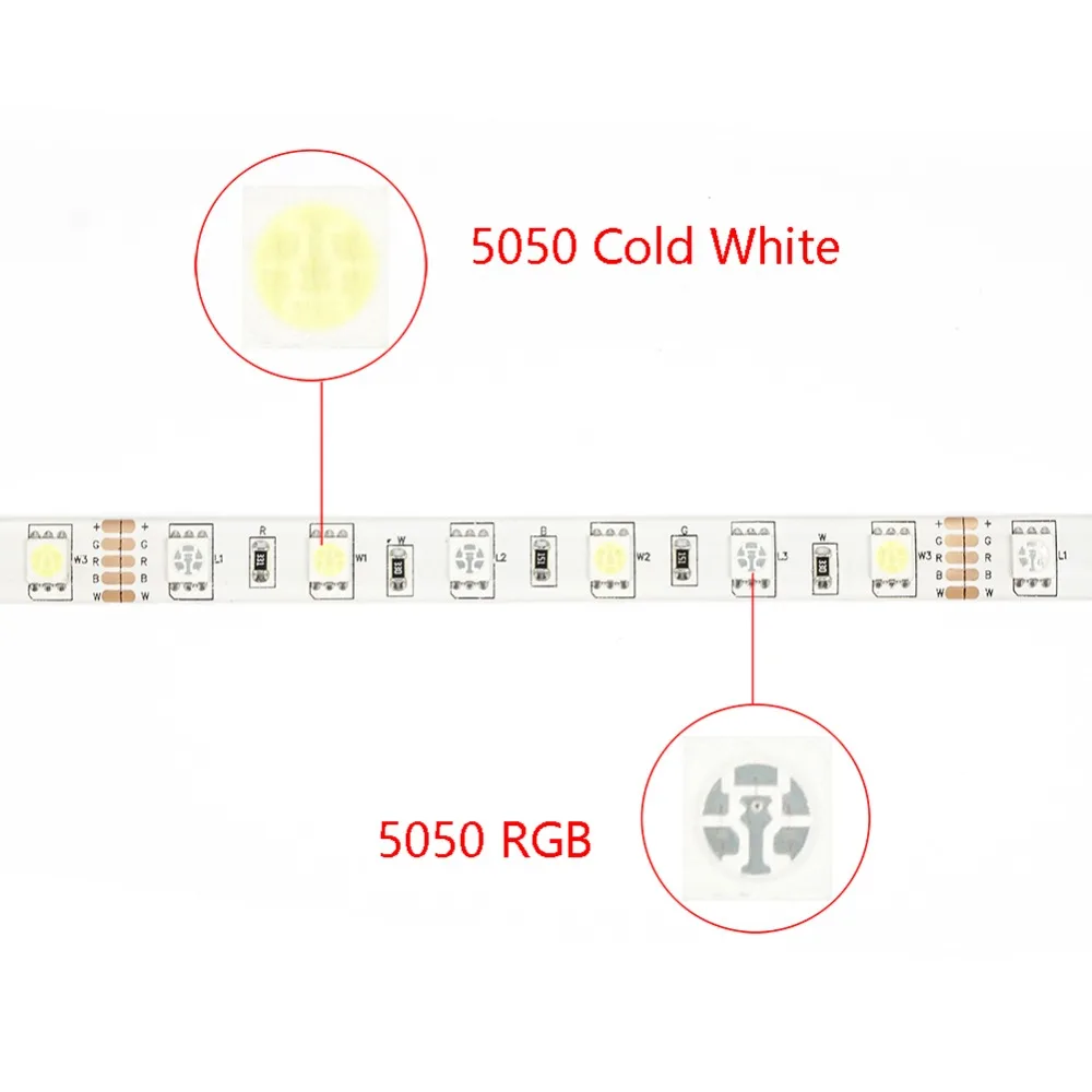 Светодиодная лента 12 В RGB теплый/холодный белый цвет 5 м водонепроницаемая 50SMD 300