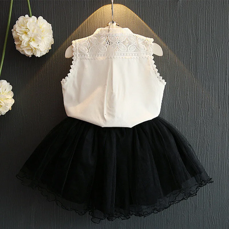 Fashion Children Clothing Summer Girls Clothes Sets 2018 New Kids Sleeveless Lace Shirt Skirt Suits 2Pcs Cotton Girl Outfits Set | Детская
