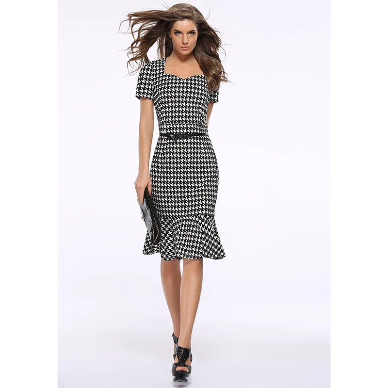 Western fashion design sexy lady slim dress Mermaid trumpet hem summer dresses vogue women vestido short sleeve V-neck bodycon | Женская