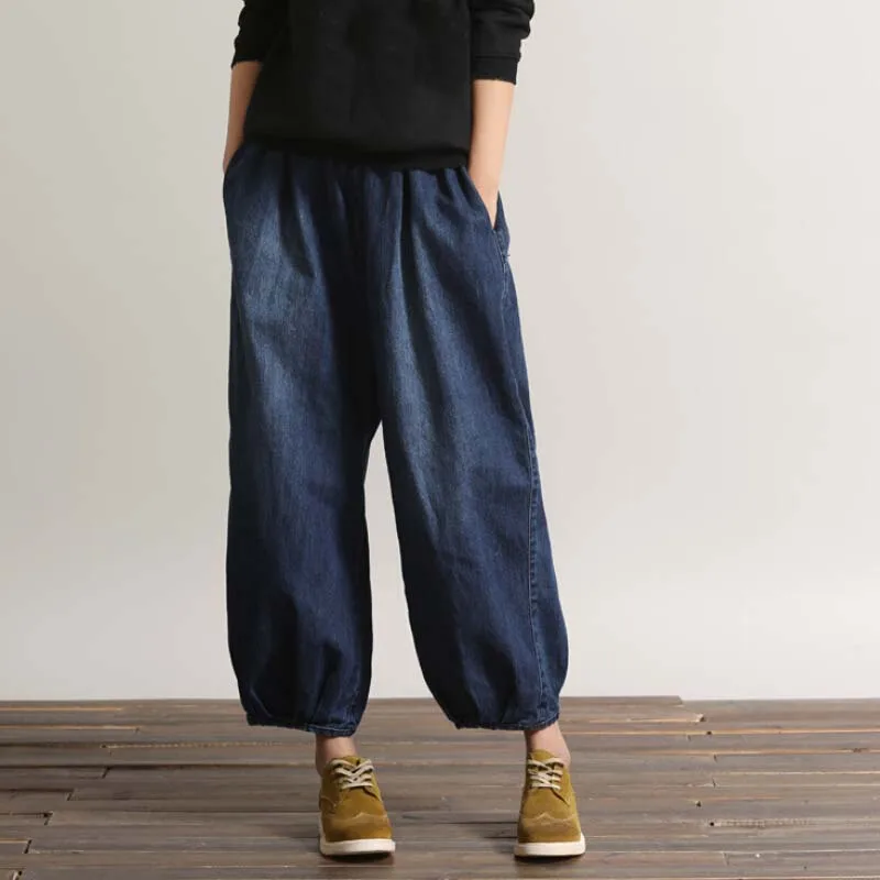 Весенние новые свободные повседневные джинсы с эластичной талией винтажные