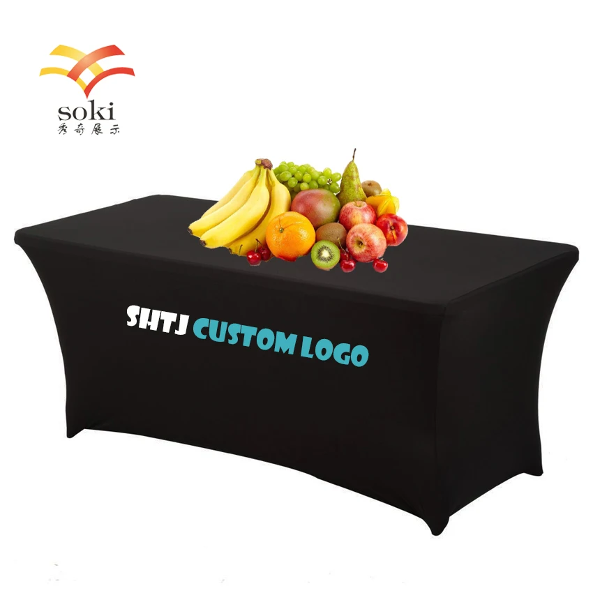 Скатерть из черного спандекса с вашим логотипом 6 футов/Натяжная скатерть