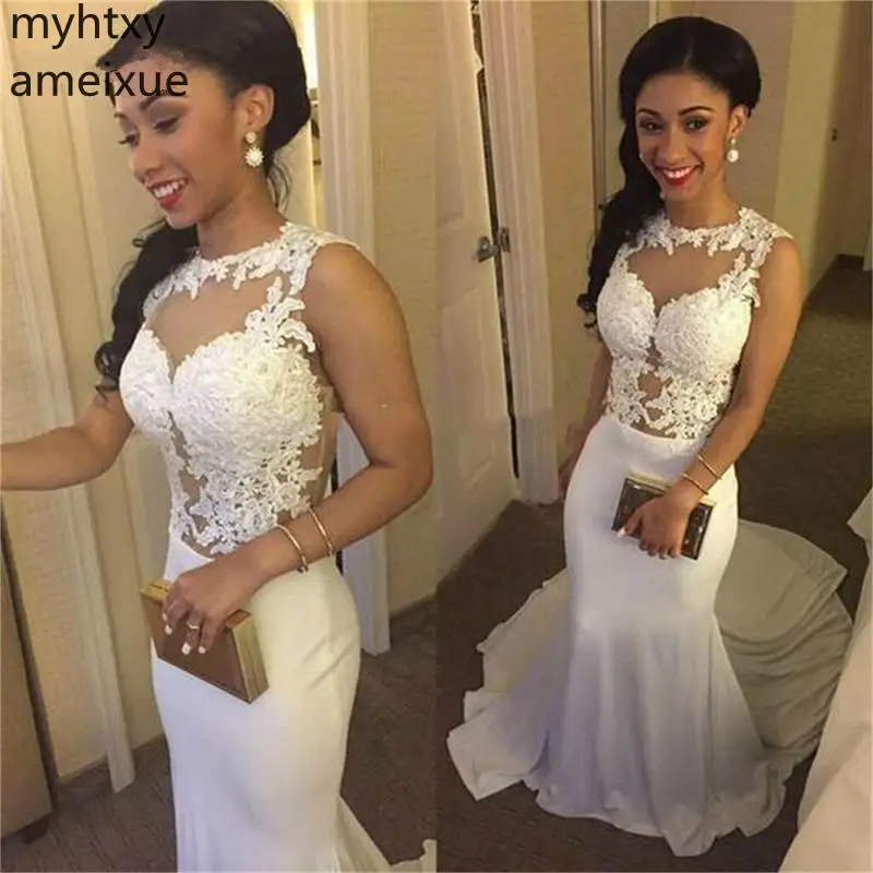 

2021 Sexy Elegant Evening Dress Mermaid Floor Length Formal Prom Party Dresses Lace Sweep Train Gown Custom Made Robe De Soiree