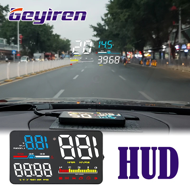 GEYIREN D5000 дисплей на лобовое стекло OBD пленка умный дисплей Спидометр температура Автомобильная электроника проектор скорости на лобовое стекло