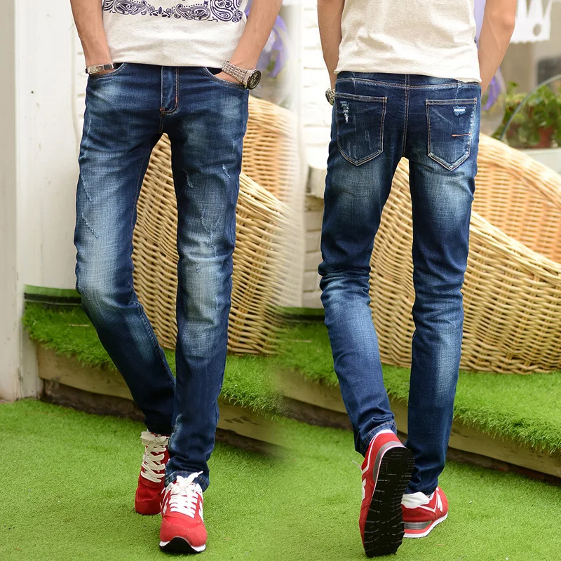 2016 Новый Стиль Зима Прямые мужские Оптом Хлопка Стрейч Джинсы Тонкий Молодежные