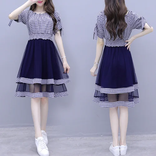 Женское платье с воротником-лодочкой 2019 летнее корейское в стиле преппи женский