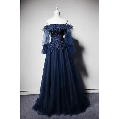 

Темно-синее/светло-голубое платье с рукавами-фонариками, длинное средневековое платье, костюм эпохи Возрождения, готика викторианского сти...