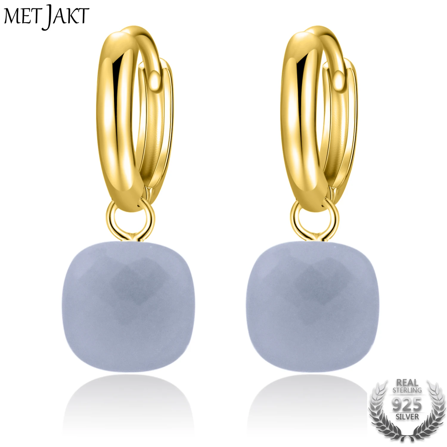

MetJakt Classic Natural Gray Agate Earrings Solid 925 Sterling Silver Gold Color Earring for Women Wedding,Party Luxury Jewelry