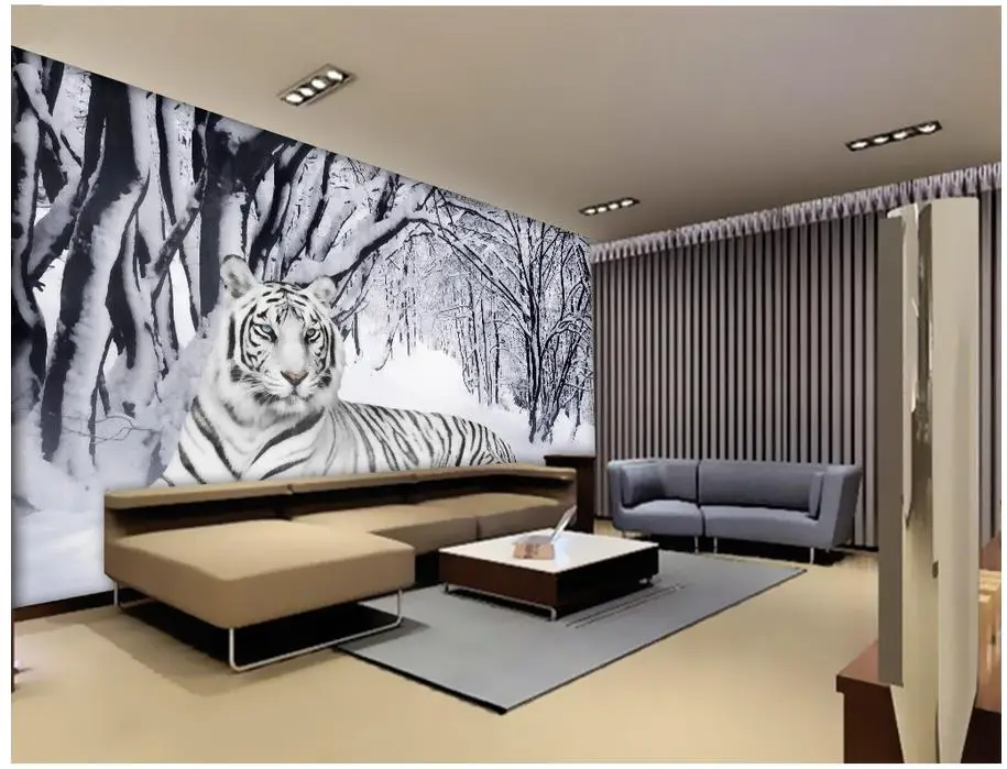 3d tùy chỉnh hình nền trang trí nội thất tuyết white tiger nền tường ảnh mural hình nền