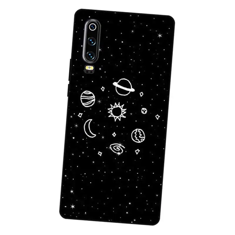 N401 космическая планета звезды черный силиконовый чехол для телефона Huawei P8 P9 P10 P20