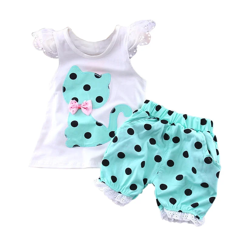 Модный комплект одежды для девочек рубашка с бантом и котом + штаны из 2 предметов