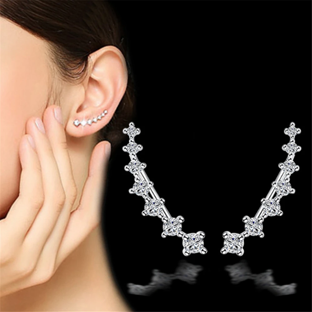 

Fashion brand jewelry female silver stud Earrings four claw seven ear studs female jewelry luxury cubic zirconia cute sweet