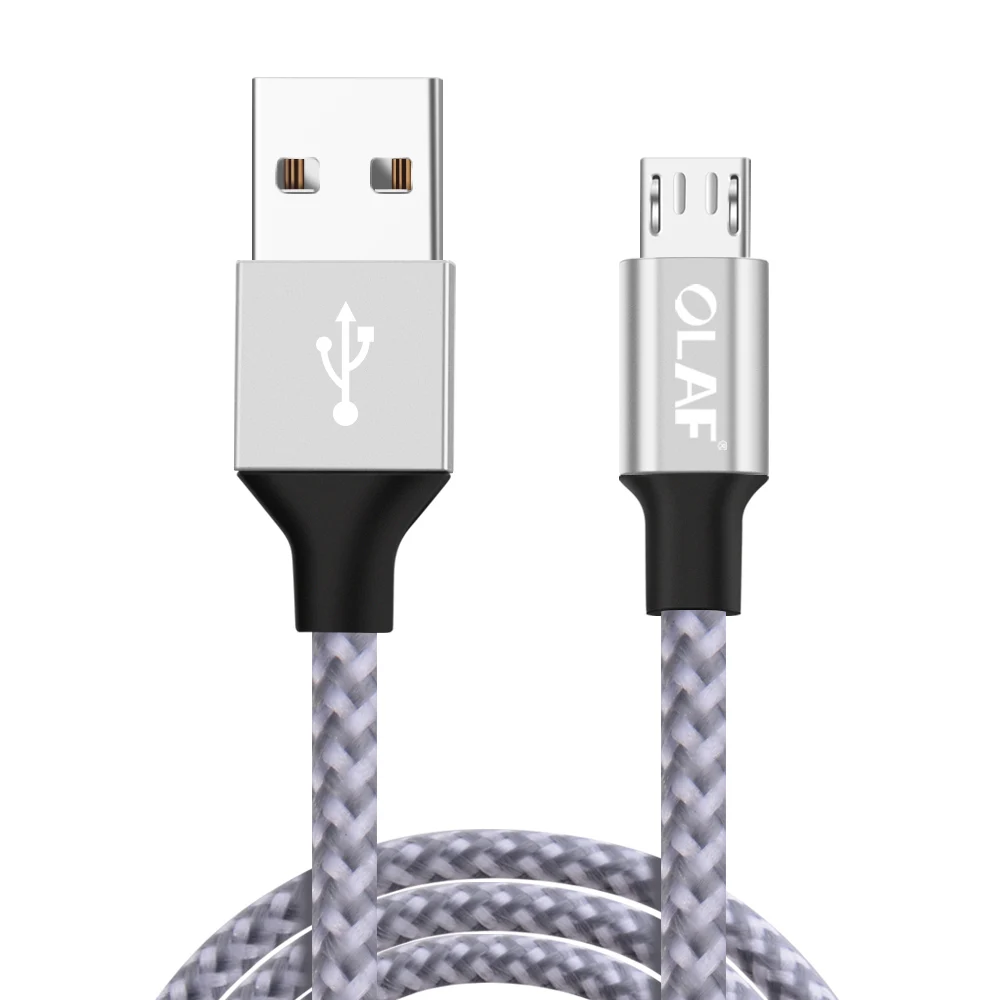 Олаф микро USB кабель Быстрая зарядка кабель для передачи данных для samsung S7 для Xiaomi для huawei Android мобильный телефон usb зарядный шнур нейлон - Цвет: Silver