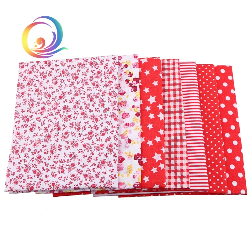 7 Pcs Red  Printed Thin Cotton Fabric Patchwork For Bundle Sewing Cloth Fat Quarters Tissue For Quilt Needlework Pattern 50*50cm