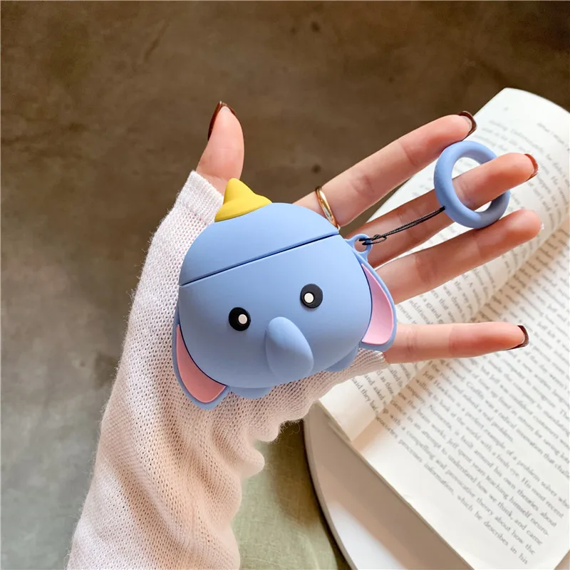 3D стереоскопический мультфильм Dumbo милый слон защита наушников Чехлы для Apple Airpods 1 2 силиконовый чехол с кольцом ремешок