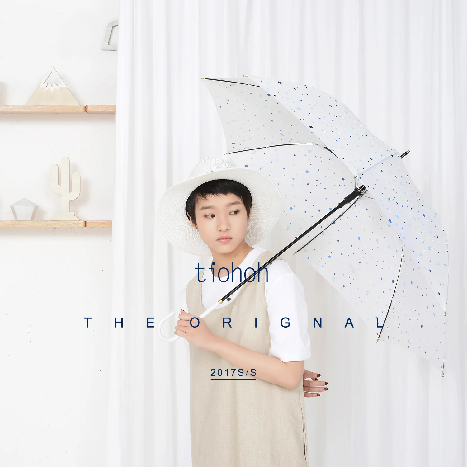 Tiohoh Blue Ink Style Long Umbrella Rain Women Windproof 8K Leather Handle Fashion Paraguas 190T Pongee Golf Umbrella Parasol